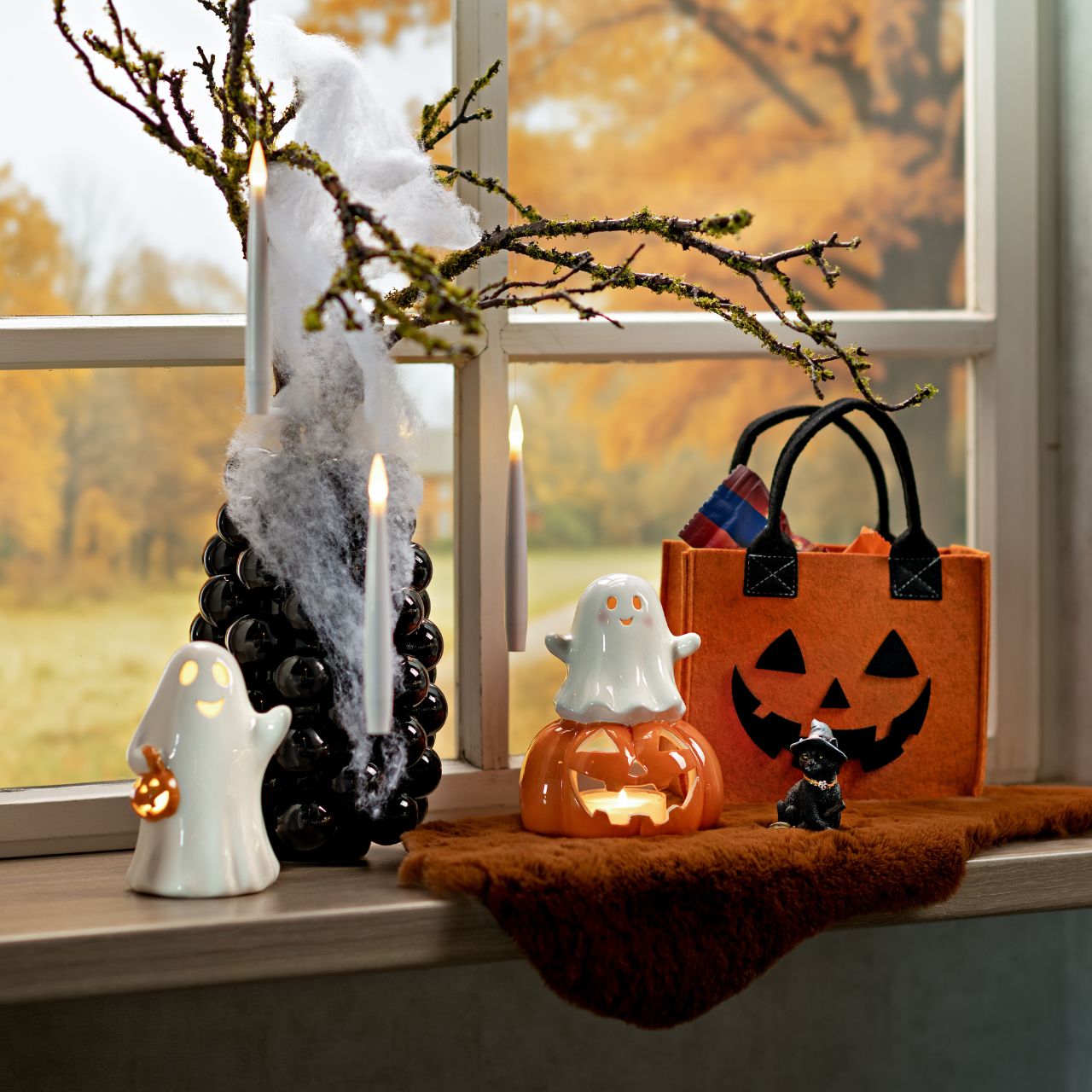 Pumpkin decor felt bag, orange (W/H/D) 18x25x7cm Fenster, Fensterbank, Festival