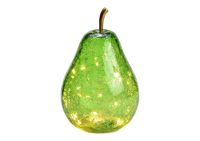 Pear with 20 LED with timer made of glass light green(W/H/D) 15x23x15cm