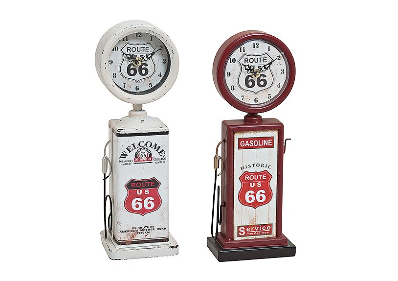 Horloge de table Pompe à essence Route 66, 2 fois assortie, L12 x P7 x H34 cm