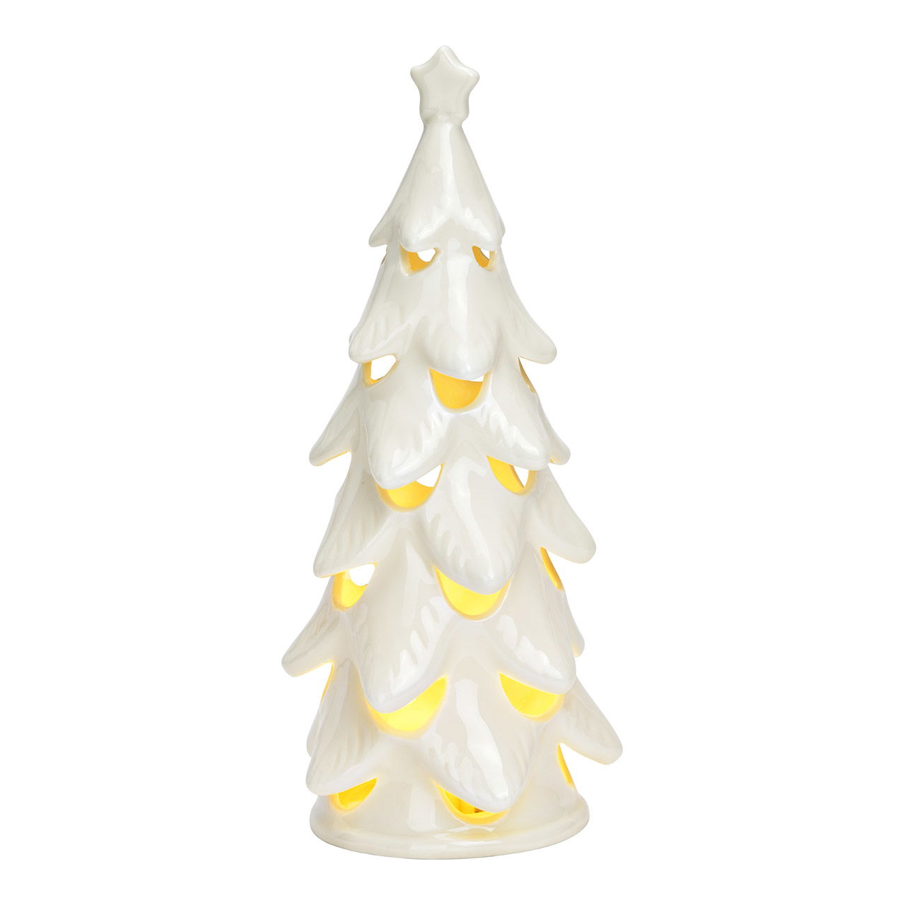 Christmas tree with LED made of ceramic, white (W/H/D) 10x23x10cm Battery operation 2xLR44 not included Christmas tree with LED made of ceramic, white (W/H/D) 10x23x10cm Battery operation 2xLR44 not included