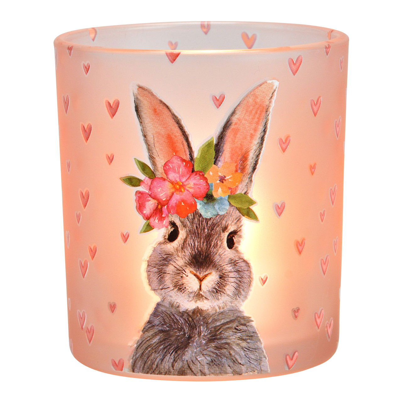 Photophore décor lapin avec cœurs en verre multicolore (L/H/P) 7x8x7cm