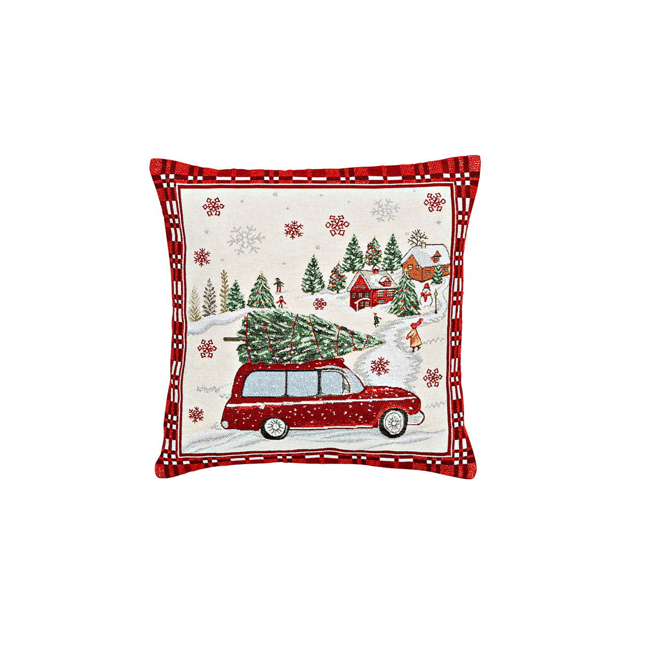 Kussenhoes kerstauto van textiel, beige/rood (B/H) 45x45cm met rits