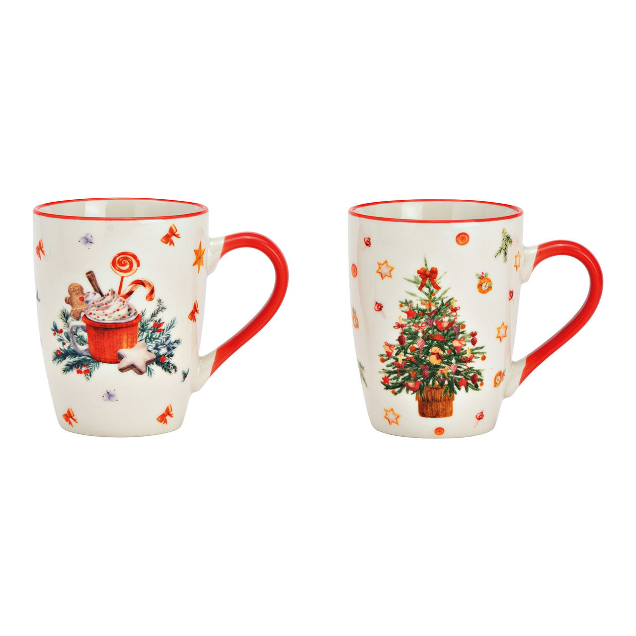 Mok kerstmotief van porselein wit 2-voudig, (B/H/D) 12x10x8cm 340ml