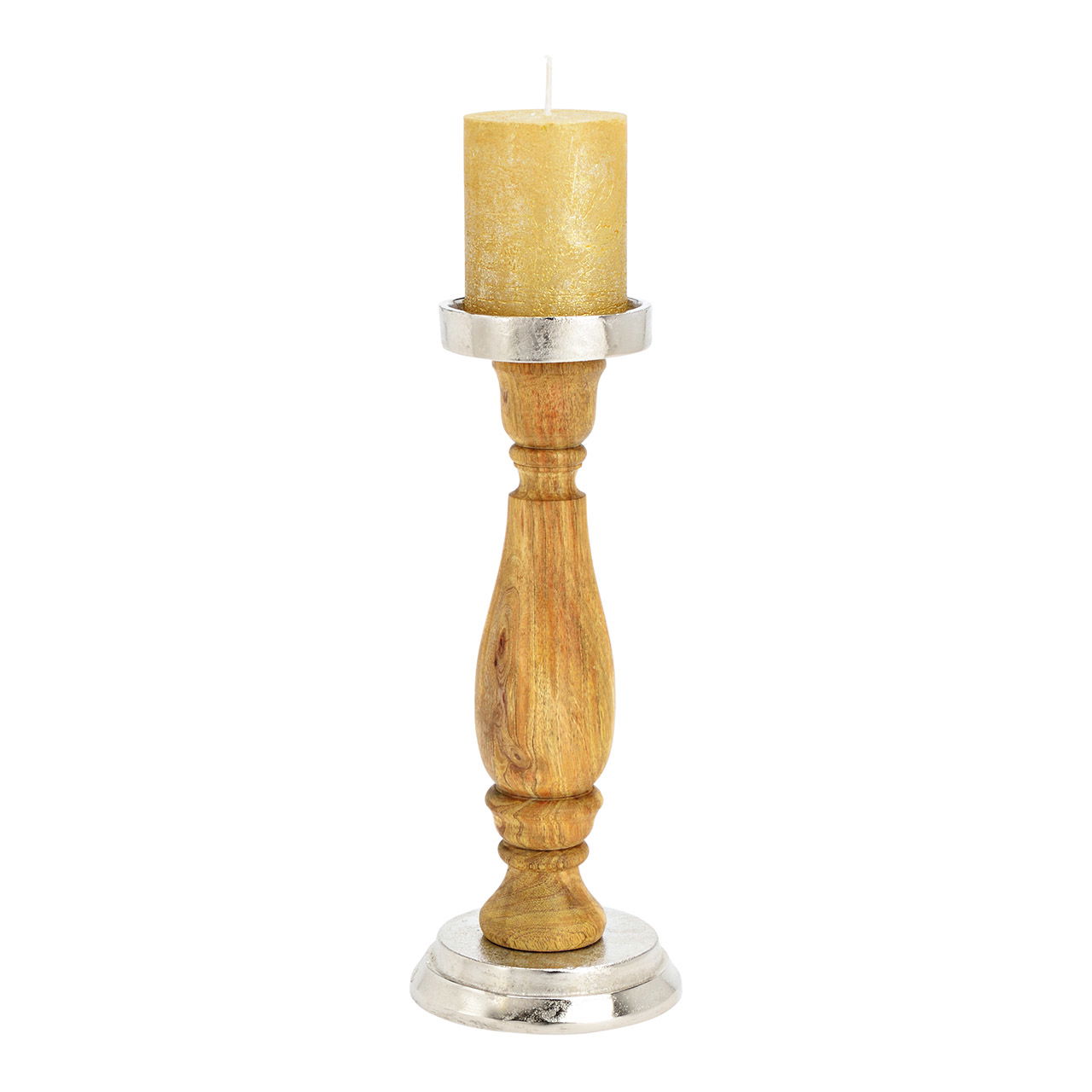 Metal candle holder, mango wood silver, natural (W/H/D) 12x30x12cm