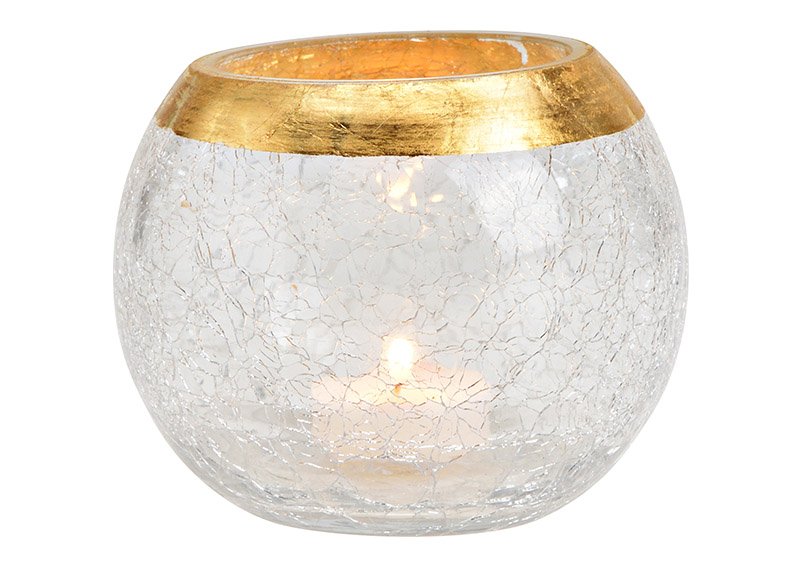 Incrinatura della lanterna di vetro trasparente, oro (w/h/d) 12x10x12cm