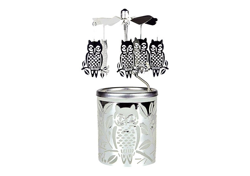 Windlight glass with metal cover owl 6x15cm
