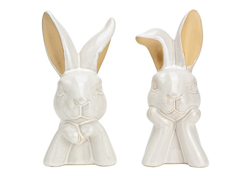 Bunny head ceramic white 2-fold (W/H/D) 12x21x10cm