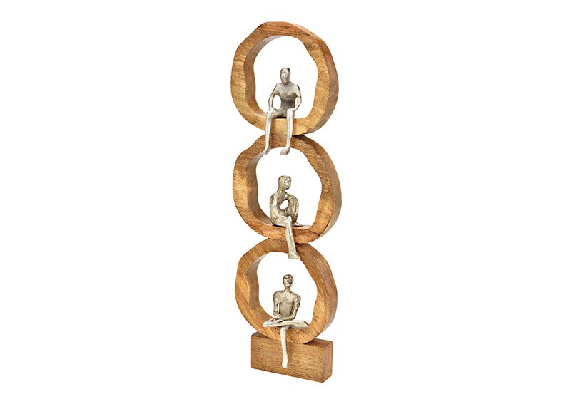 Escultura expositora de madera de mango, figuras de metal natural (A/H/D) 17x59x7cm