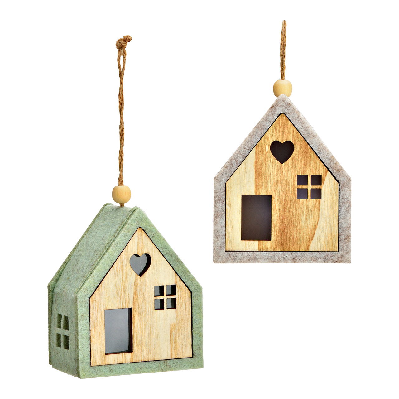 Hänger Haus mit LED aus Filz, 2-fach, Grün/Beige (B/H/T) 7x9x4cm Batteriebetrieb 1xCR2032 nicht enthalten Hänger Haus mit LED aus Filz, 2-fach, Grün/Beige (B/H/T) 7x9x4cm Batteriebetrieb 1xCR2032 nicht enthalten