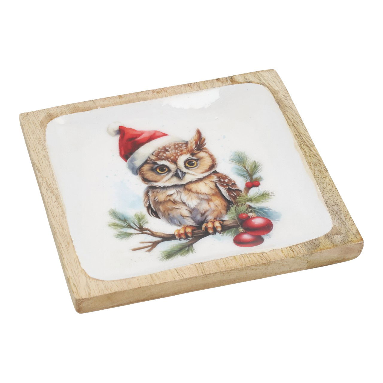 Doko Teller Eule aus Mangoholz Weiß (B/H/T) 20x2x20cm