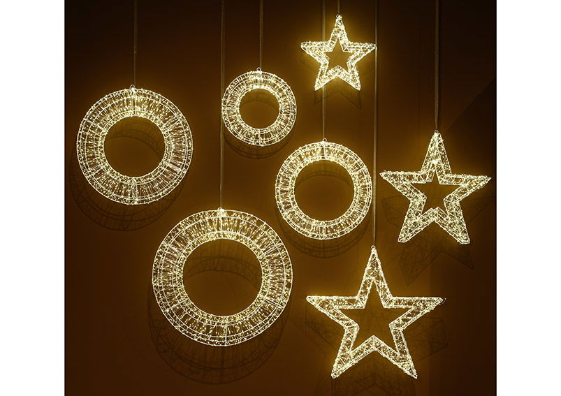 Couronne lumineuse 1440 LED blanc chaud avec minuterie 6/18, adaptateur IP44 en plastique blanc Ø50cm Couronne lumineuse 1440 LED blanc chaud avec minuterie 6/18, adaptateur IP44 en plastique blanc Ø50cm