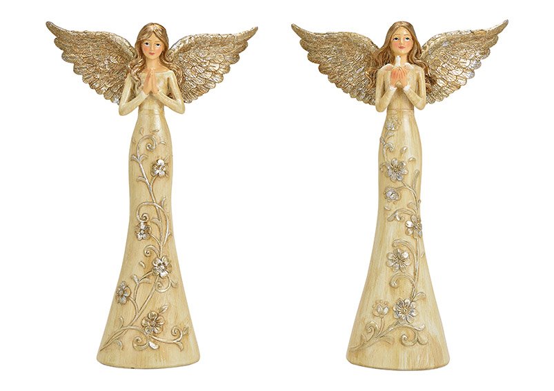 Angels made of poly champagne 2-fold, (w / h / d) 19x29x9cm