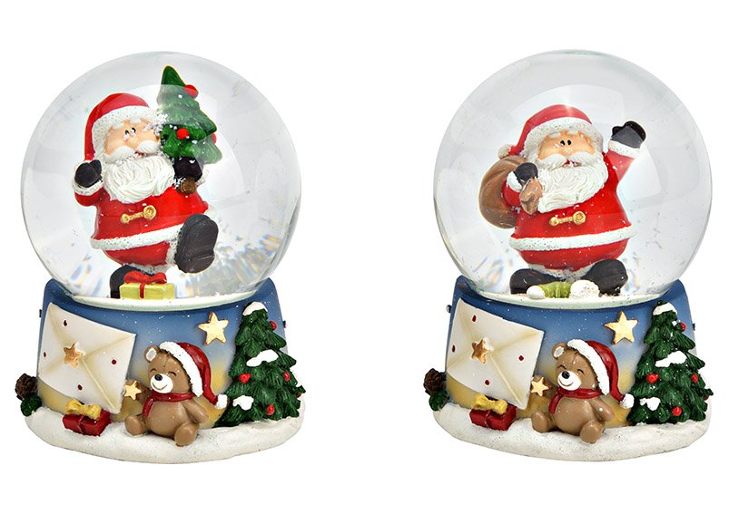 Snow globe Santa Claus from poly colorful 2-fold, (W/H/D) 7x9x8cm