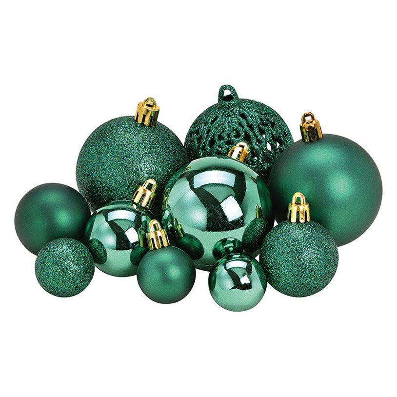 Juego de bolas de Navidad de plástico Verde, juego de 100, (c/h/d) 35x23x12cm Ø3/4/6cm