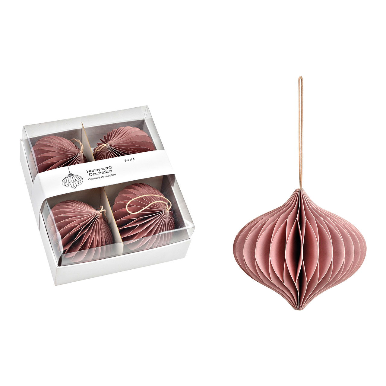 Honeycomb hanger made of paper/cardboard, set of 4, dusky pink Ø9cm (W/H/D) 17x8x17cm