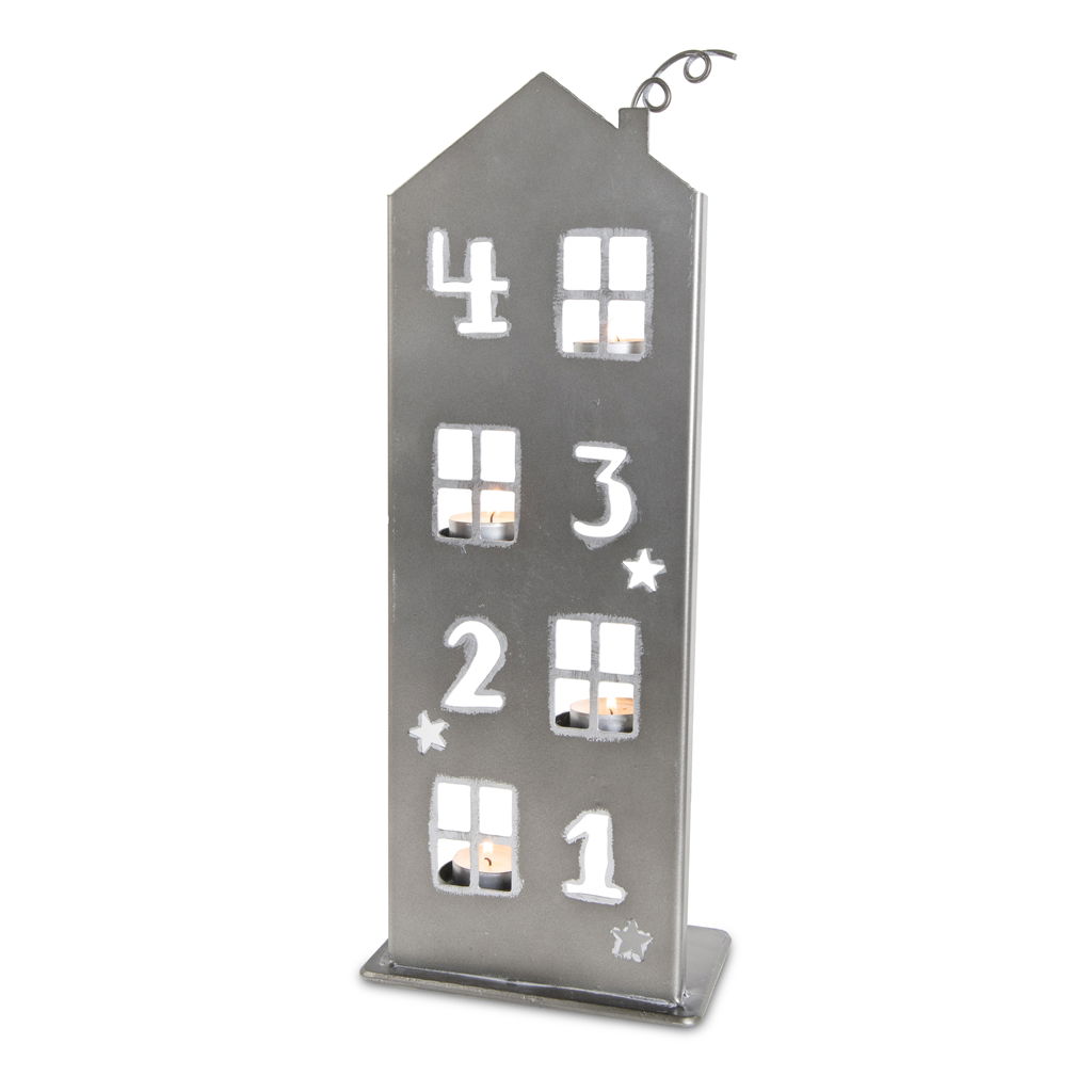Haussilhouette für Teelichte, Metall, 16.2x9x40.5cm, 1 Stck, zink