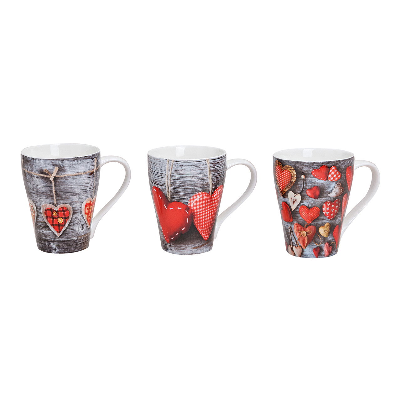 Becher, Tassen-Set, Herz-Motiv, Holzoptik, Mehrteiliges Set