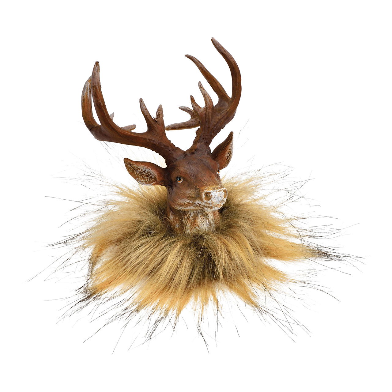 Deer head with faux fur made of brown poly (W/H/D) 8x10x11cm