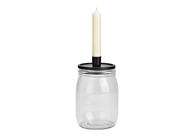 Kaarsenhouder van glas, bamboe, metaal transparant, zwart (B/H/D) 11x19x11cm