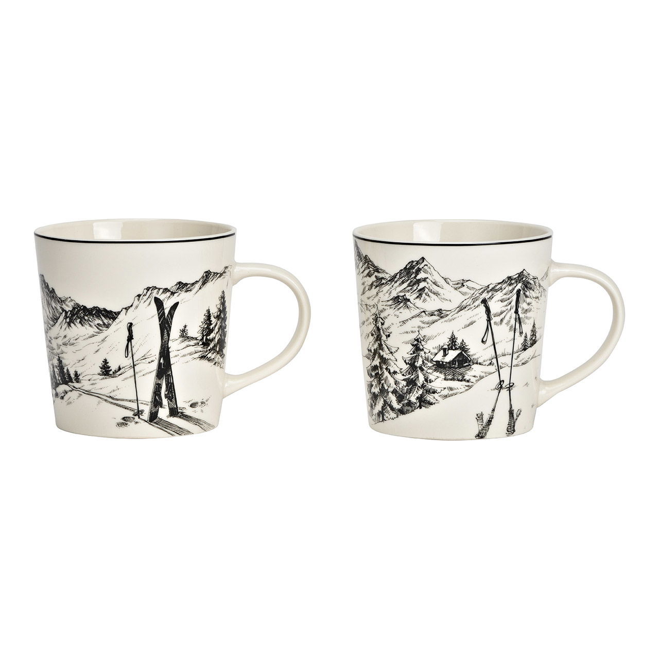 Taza de porcelana motivo invierno, doble, blanca/negra 450ml Pokal, Kunst, Porzellan, Töpferei