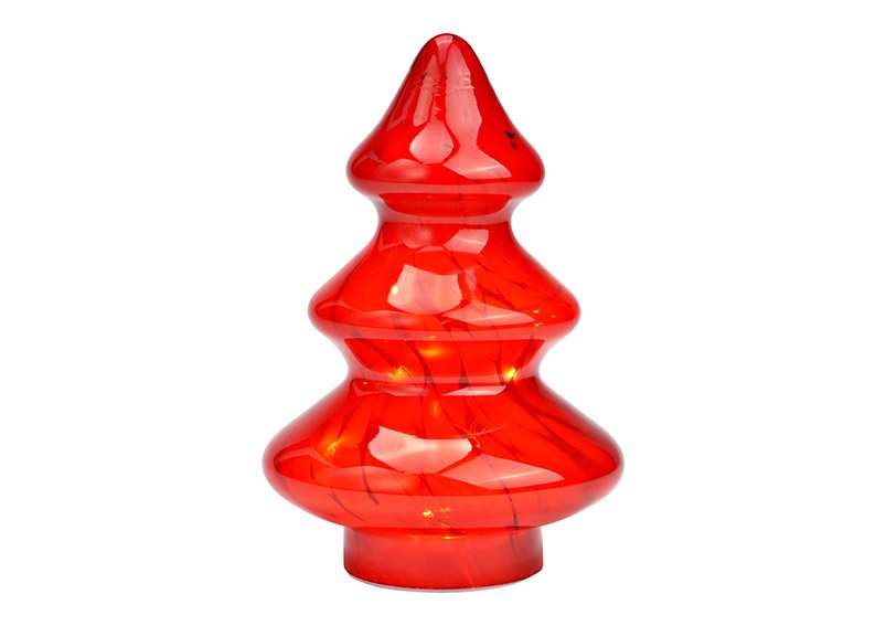 Árbol de Navidad con 10 LEDs con temporizador 16/8 de cristal rojo (An/Al/Fo) 14x20x14cm, excepto 2xAAA