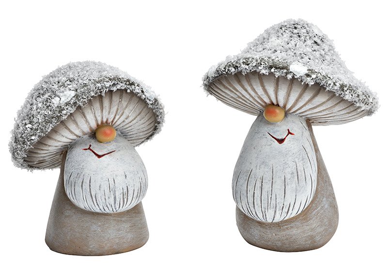 Mushroom gnome of poly grey 2-fold, (W/H/D) 10x14x11cm