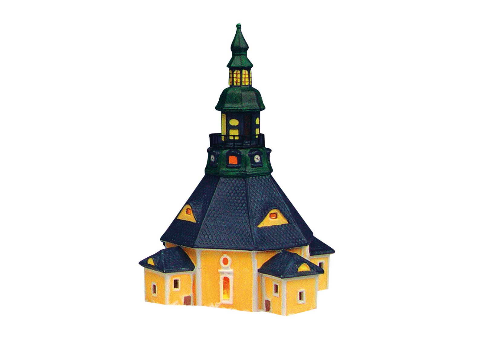 Kerk in Seiffen/Erzgebirge gemaakt van porselein, B17 x D26 cm