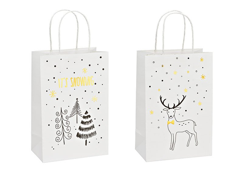 Bolsa de regalo, Está nevando, ciervo, FSC de papel/cartón blanco de 2 pliegues, (A/H/D) 18x27x10cm