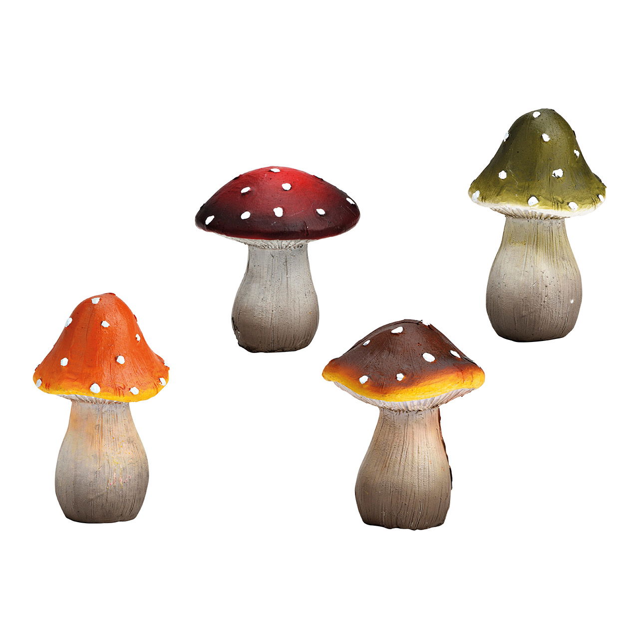 Champignon en poly multicolore 4 fois, (L/H/P) 5x7x5cm