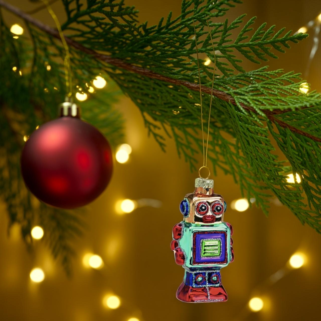 Weihnachtshänger Roboter aus Glas, Bunt (B/H/T) 5x9x3cm