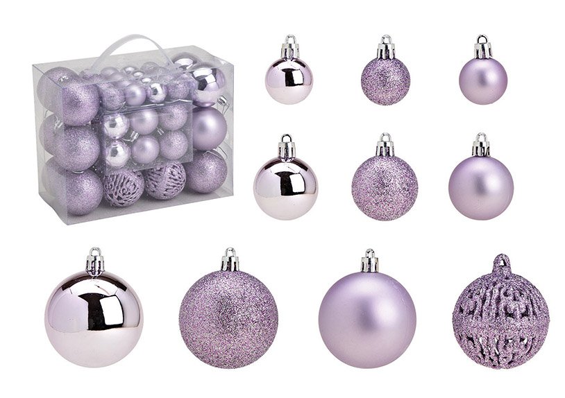 Plastic Christmas ball set lilac, set of 50, (W/H/D) 23x18x12cm Ø3/4/6cm