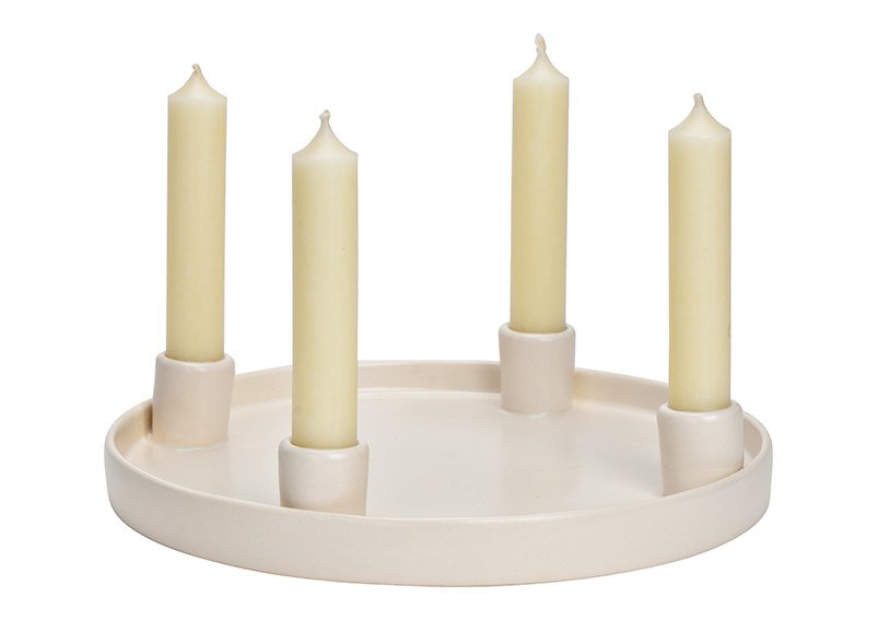 Adventskranz, Kerzenhalter aus Steingut, Weiß (B/H/T) 25x4x25cm