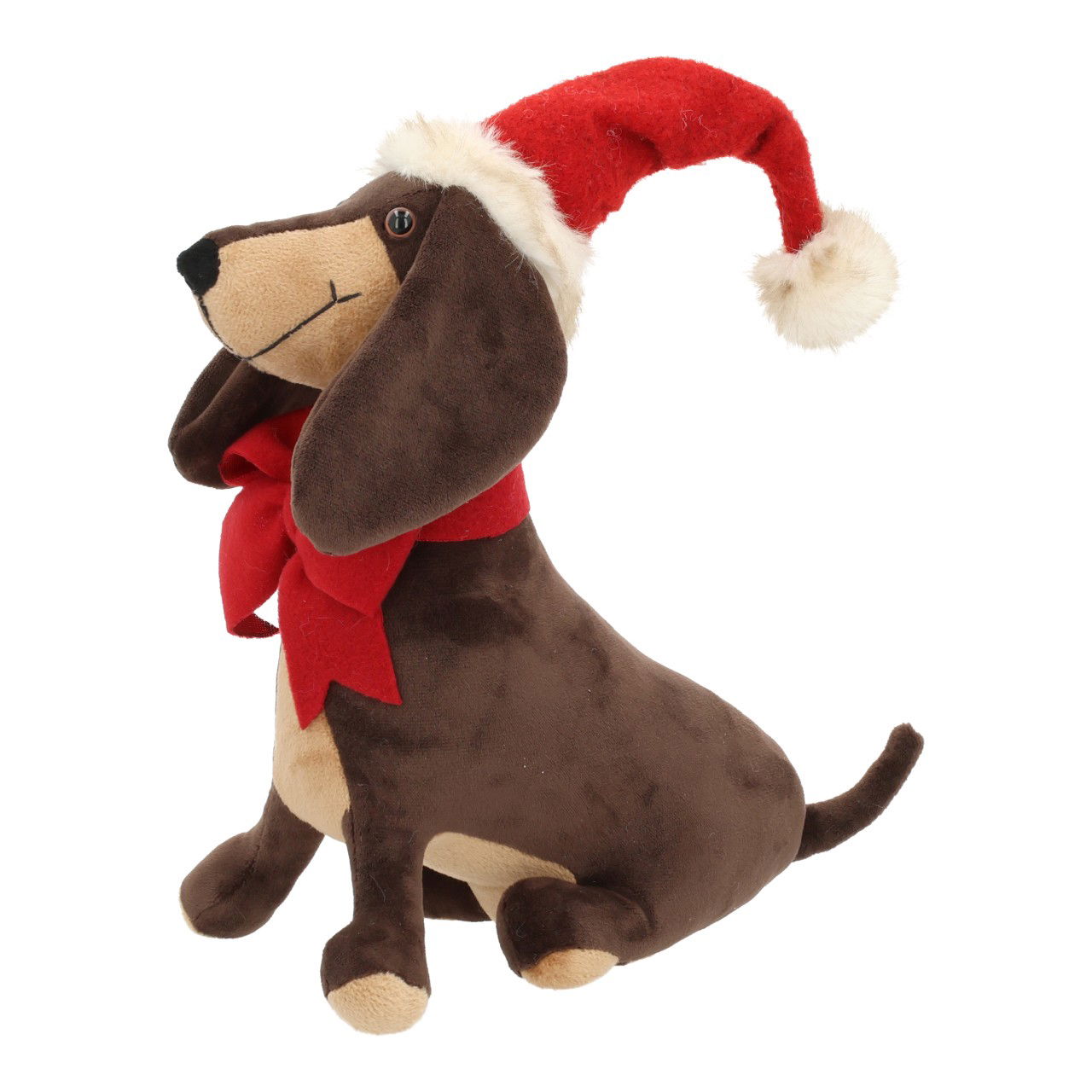 Hund mit Weihnachtsmütze aus Textil Braun (B/H/T) 23x28x12cm Plüsch, Spielzeug