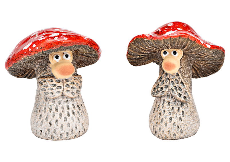 Toadstool, gnome made of stoneware red 2-fold, (W/H/D) 7x13x7cm