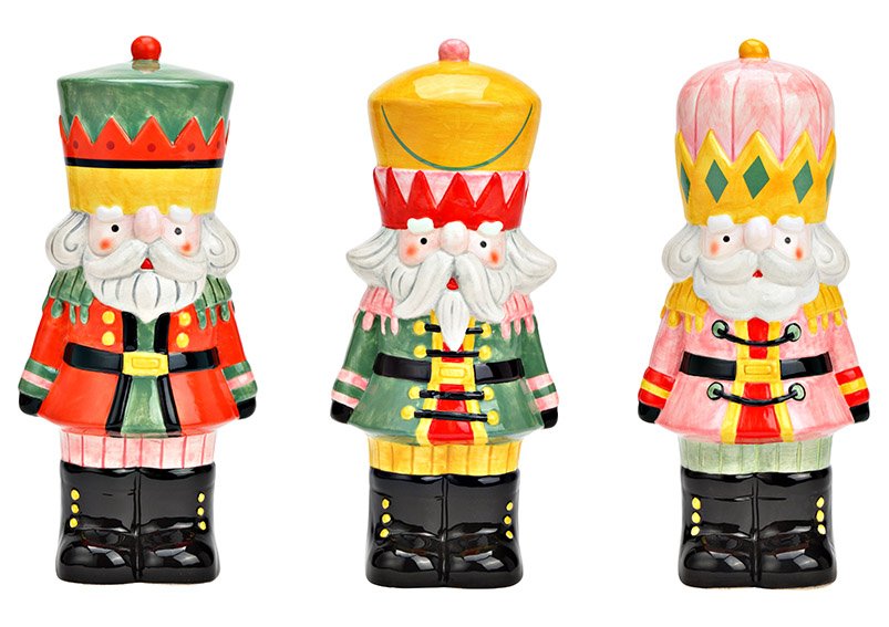 Nutcracker figure ceramic colorful 3-fold, (W/H/D) 11x25x9cm