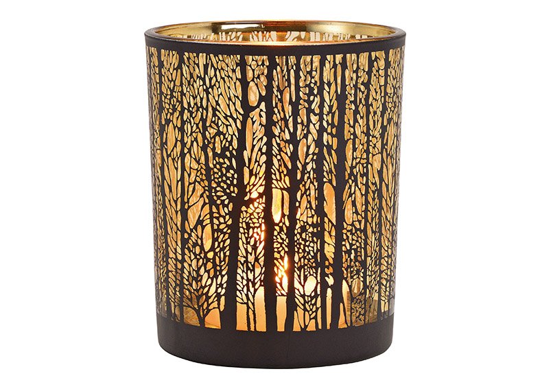 Lanterna decorazione foresta invernale in vetro nero (L/H/D) 10x12x10cm