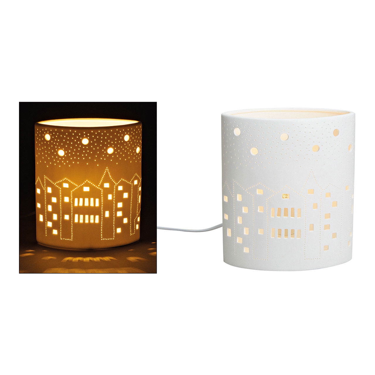 Tischlampe Häuser-Dekoration aus Porzellan, B16 x T10 x H20 cm ohne Leuchtmittel Tischlampe Häuser-Dekoration aus Porzellan, B16 x T10 x H20 cm ohne Leuchtmittel