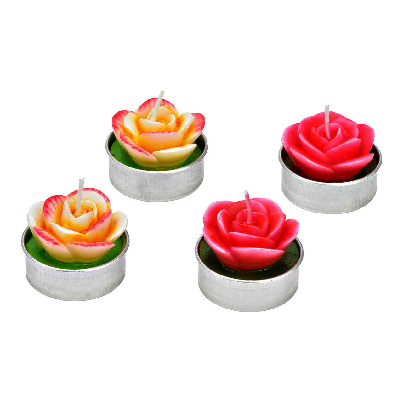 Theelicht roos 4x4x4cm set van 6, gemaakt van was, dubbel, roze/roze (B/H/D) 14x6x8cm