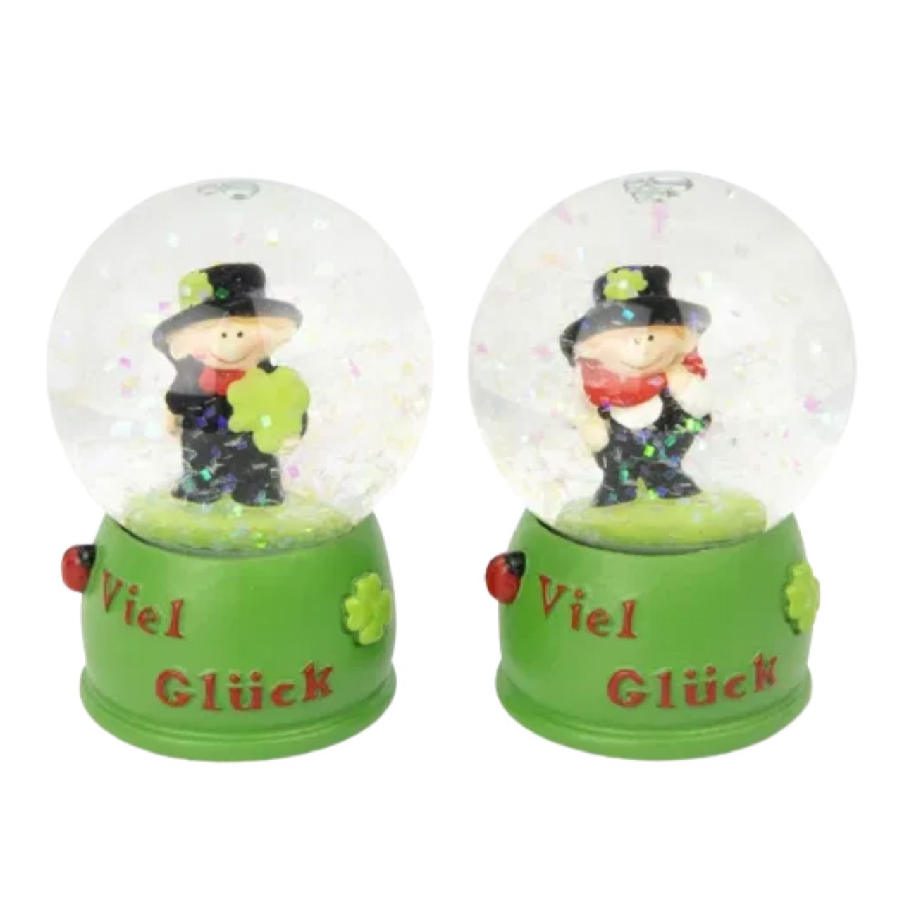 Schneekugel Schornsteinfeger 2 Motive sortiert, Poly, 4.5x4.5x6.5cm, 1 Stck, grün Schneekugel, Globus, Figur, Grün, Glitzer