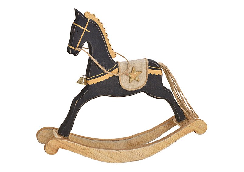 Cavallo a dondolo, legno Nero (L/H/D) 29x27x6cm
