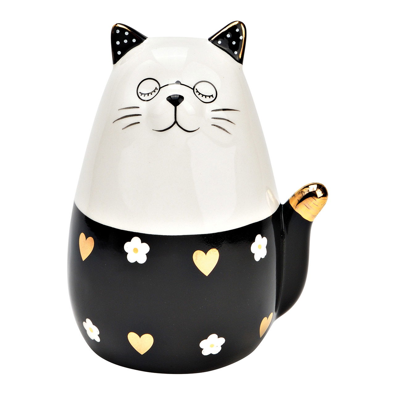 Katze mit Brille aus Keramik schwarz (B/H/T) 10x13x8cm Katze mit Brille aus Keramik schwarz (B/H/T) 10x13x8cm