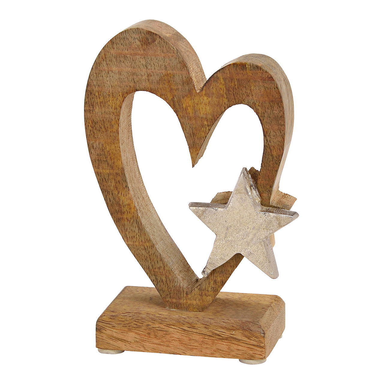 Display stand heart with metal star decor made of wood brown (W/H/D) 10x15x6cm