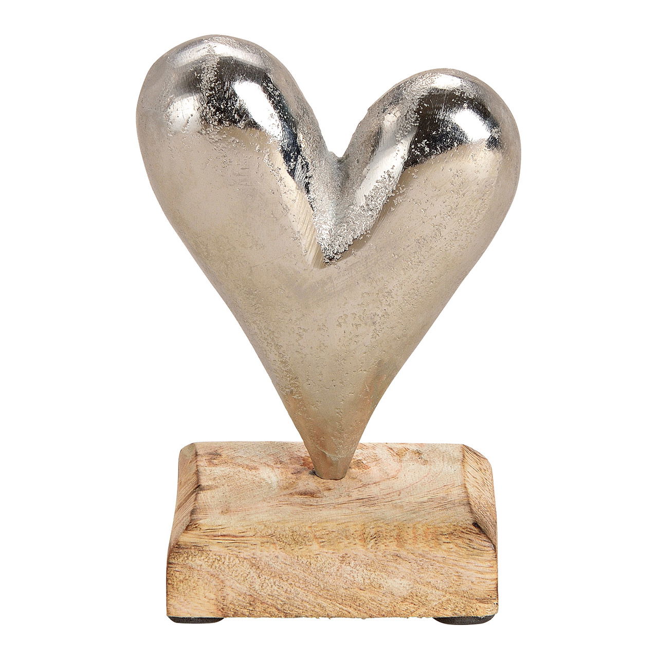 Aufsteller Herz auf Sockel aus Mangoholz/Metall, Silber/Braun (B/H/T) 9x14x5cm Aufsteller Herz auf Sockel aus Mangoholz/Metall, Silber/Braun (B/H/T) 9x14x5cm