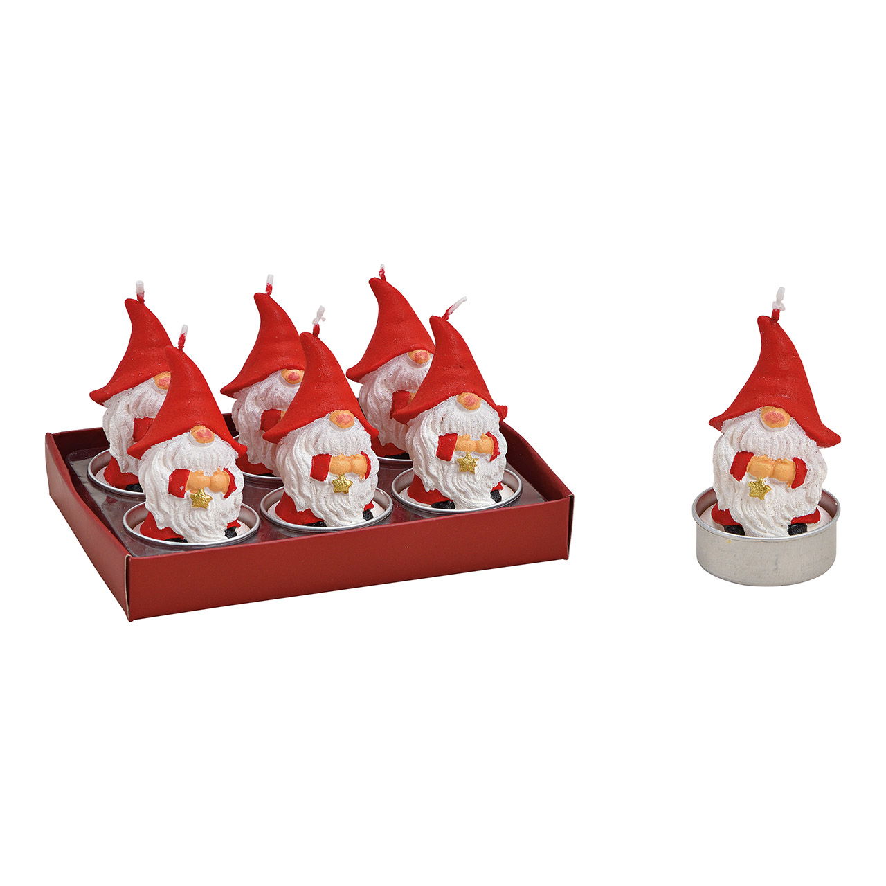 Set de bougies chauffe-plat lutin 4x6x4cm en cire rouge, set de 6, (L/H/P) 13x7x9cm