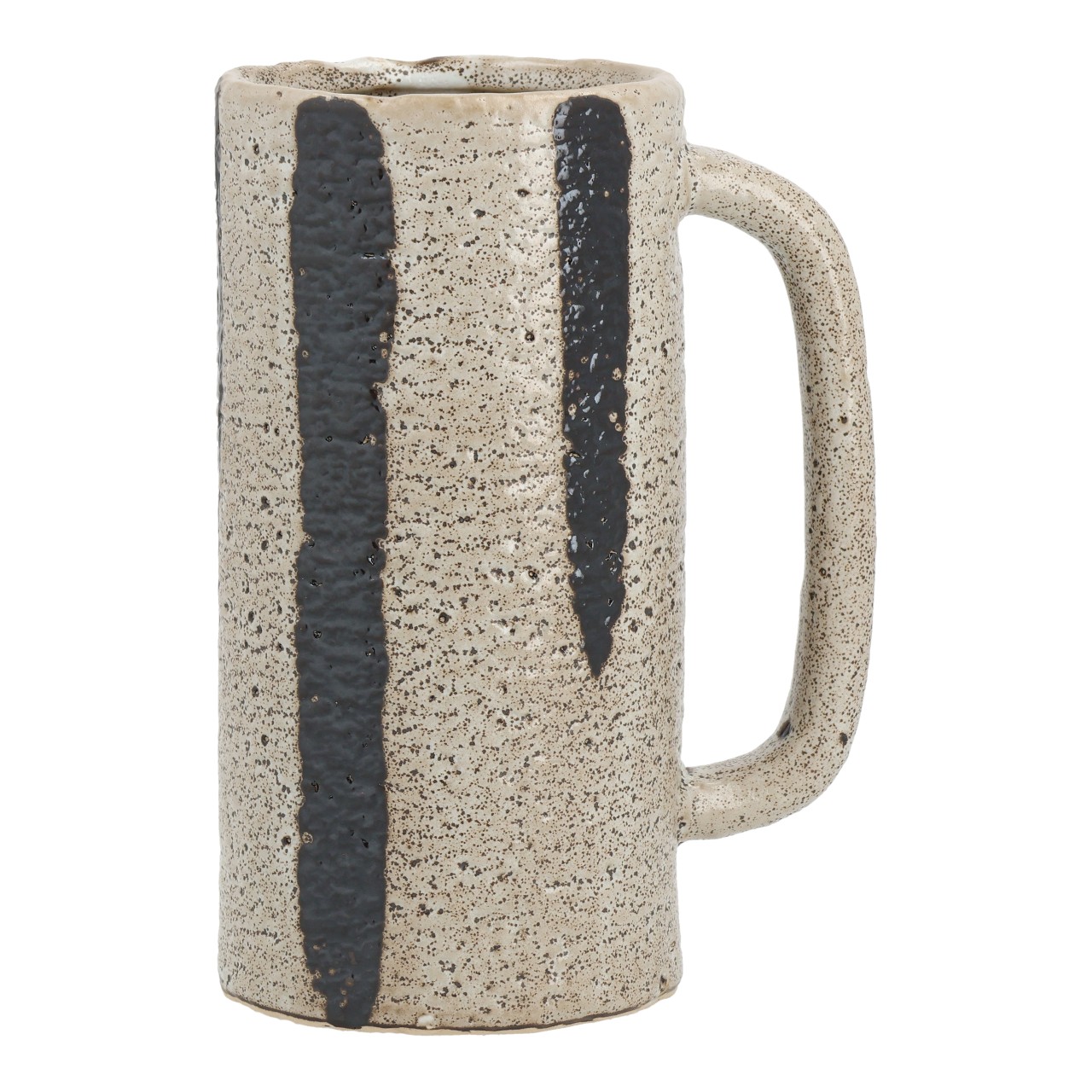 Vaso di terracotta Beige (L/H/D) 12x17x9cm Tall mug, Ceramic mug, Beige speckled, Black vertical stripe, Glazed mug