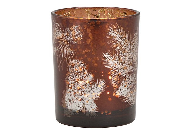 Linterna búho decoración de vidrio marrón (c/h/d) 10x12x10cm