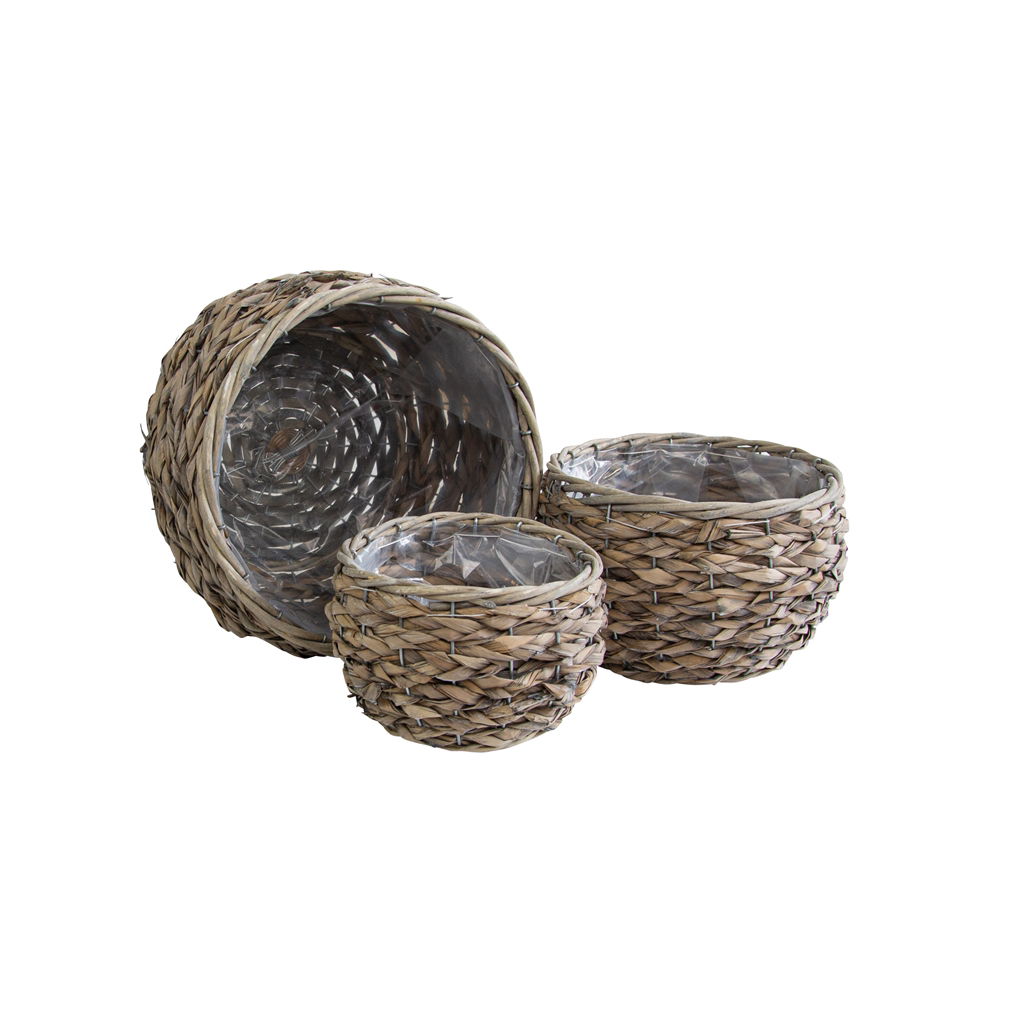 Planteur rond, herbe, 17x12cm / 20x14cm / 25x19cm, 3 pcs/set, naturel, EAN 20x14cm : 4065557000824 EAN 17x12cm : 4065557001265 Korb, Gewebt