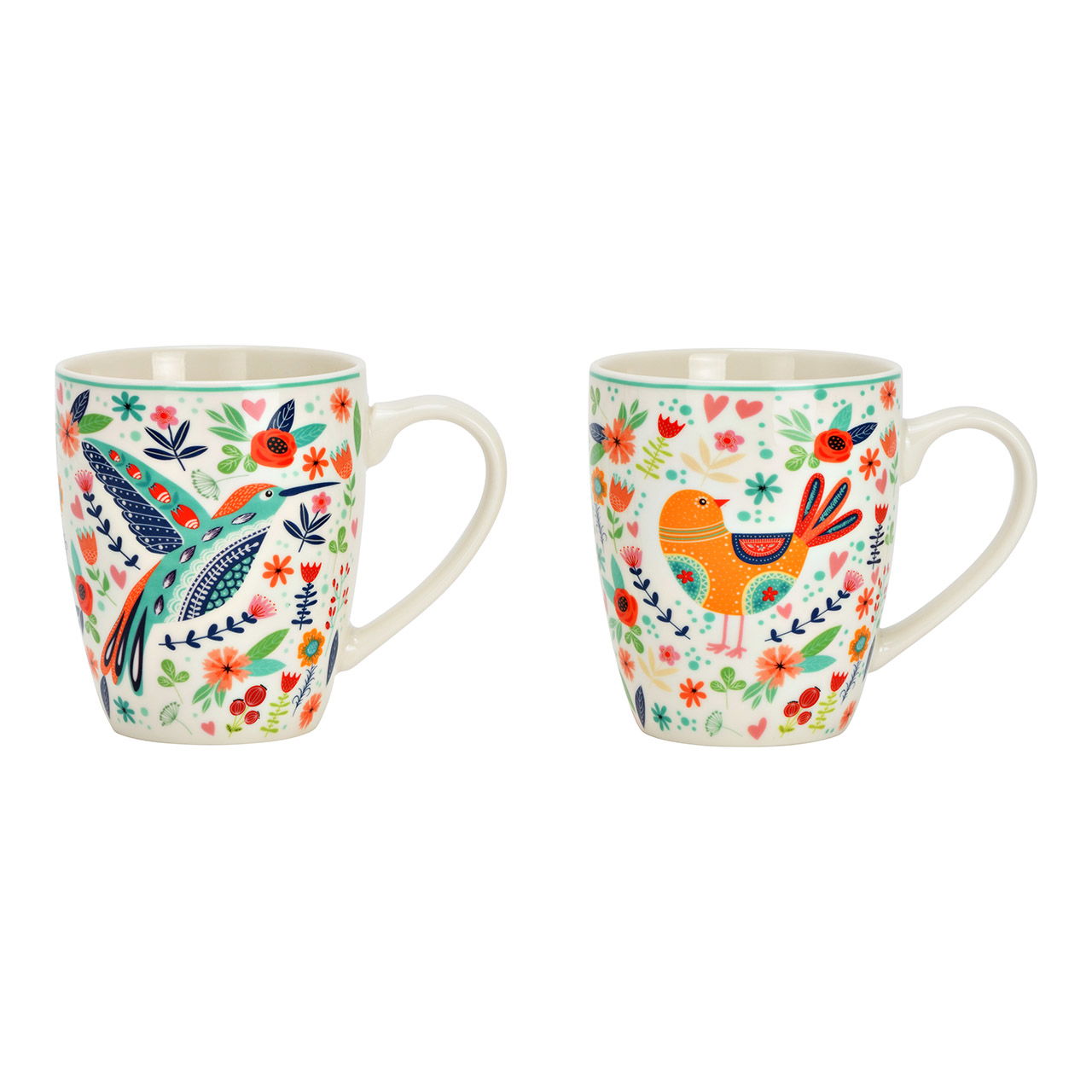 Tazza con decoro floreale a forma di uccello in porcellana, a 2 pieghe, colorata (L/H/D) 13x10x8cm 350ml