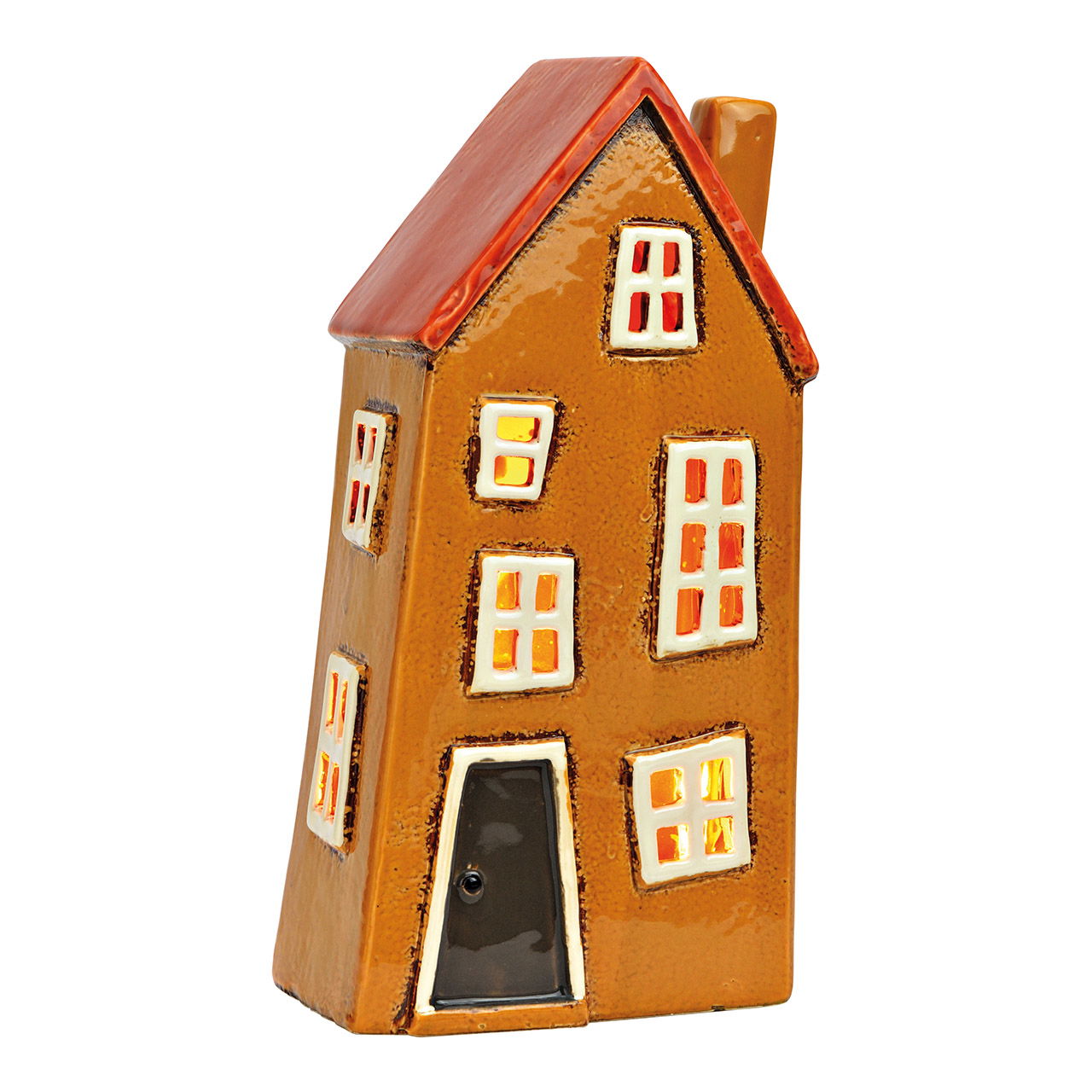 Lichthaus aus Steingut, Braun/Rot (B/H/T) 13x26x9cm