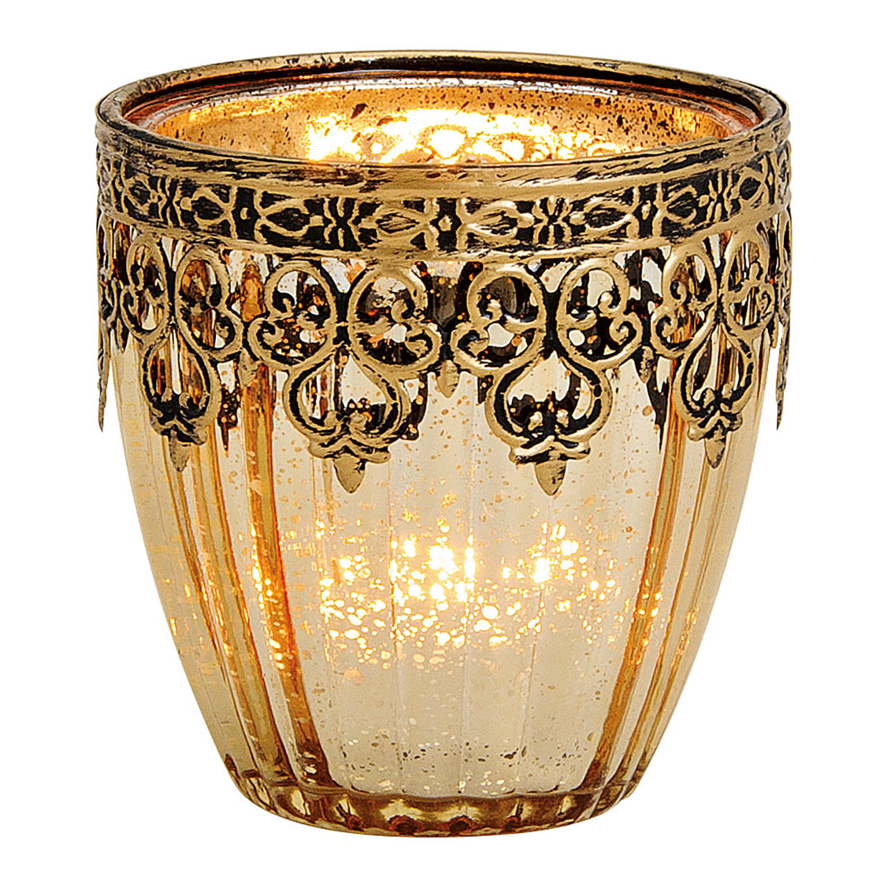 Glass lantern Morocco decor, metal gold (W/H/D) 8x9x8cm